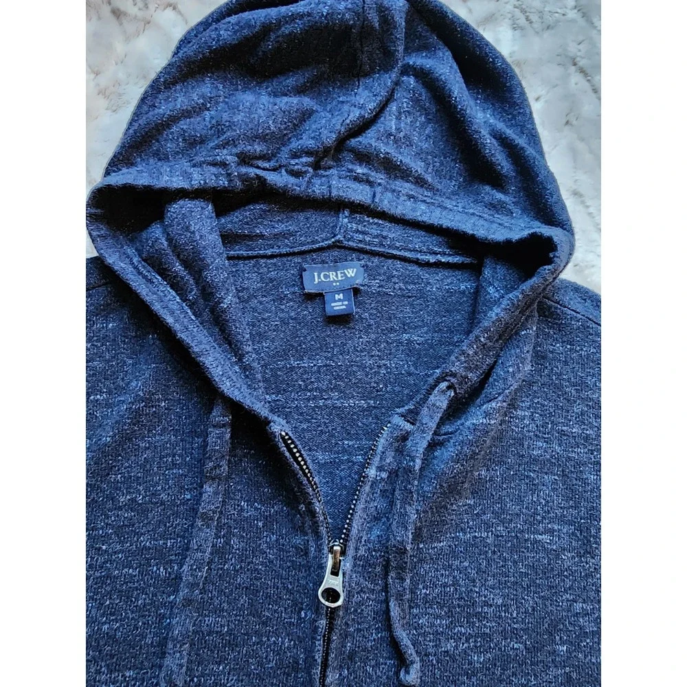 J. Crew Mens Navy Blue Marled Cotton Full Zip Hooded Sweater Size M